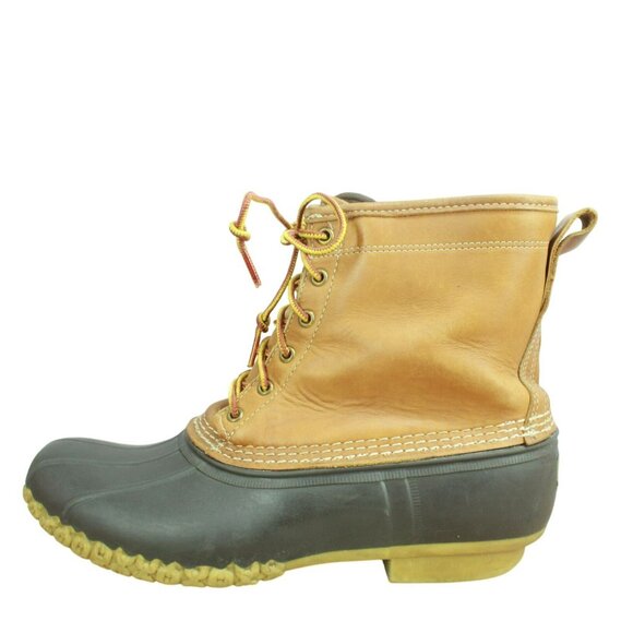 LL Bean Brown Leather 8" Lace Up Insulated Gore-tex Ankle Duck Boots Size 12 M - Picture 1 of 11